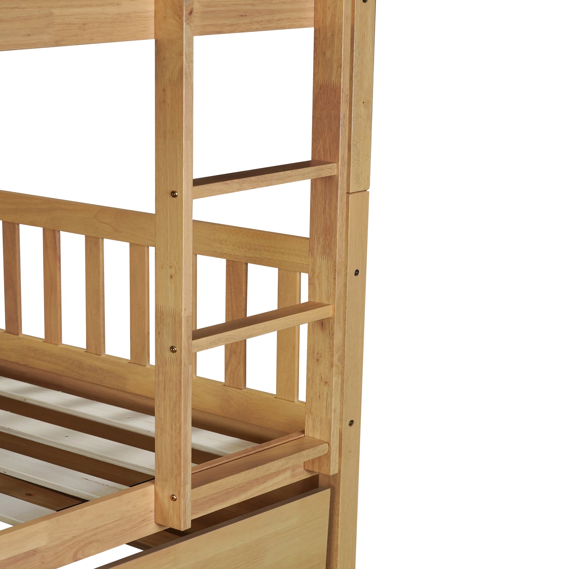 Full Over Full Rubber Wood Bunk Bed With Trundle, Ladder And Guardrails, Convertible To 2 Full Size Beds, With Twin Size Trundle,White Oak Full White Oak Bedroom American Design Bed Frame Rubber