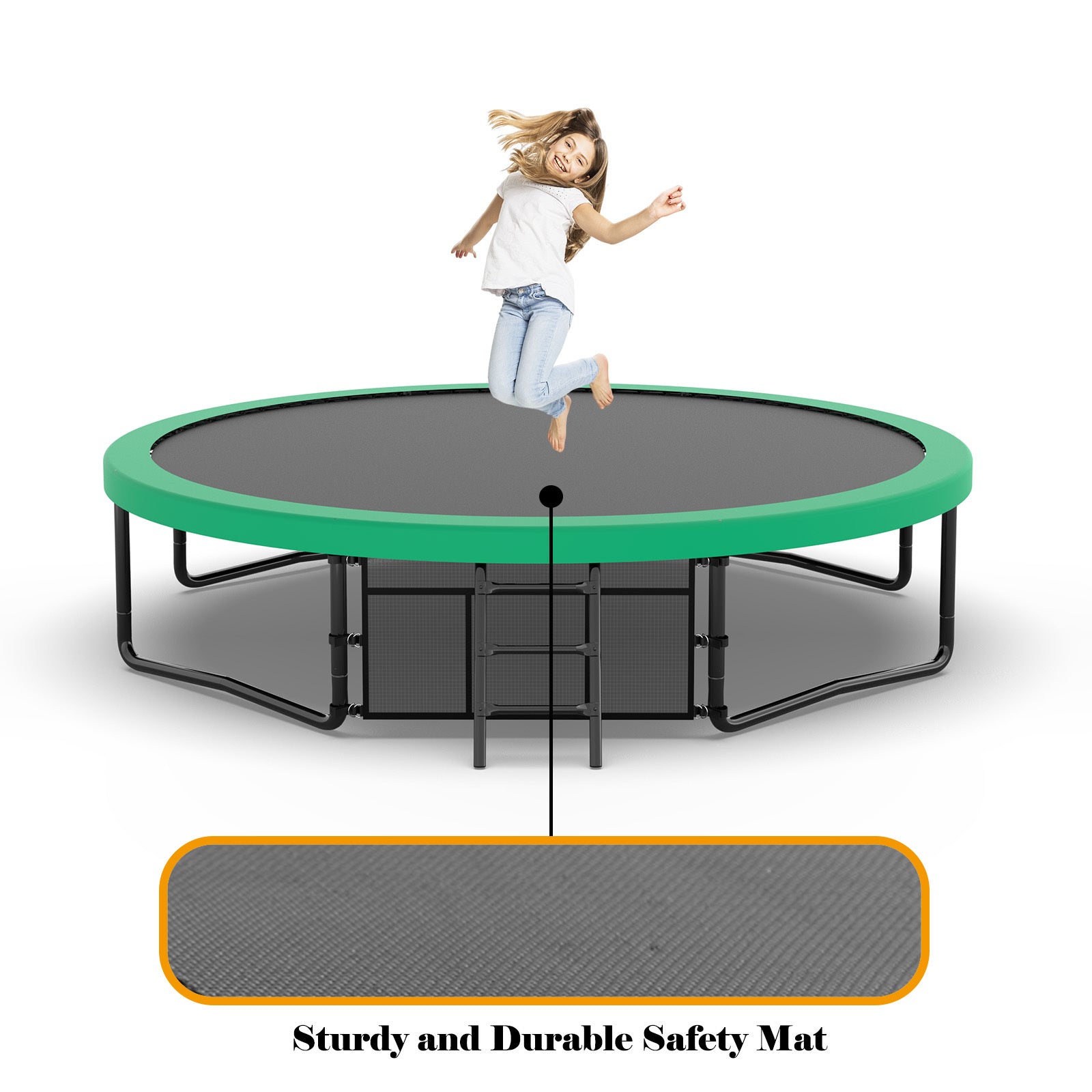 14Ft Trampoline With Enclosure Recreational Trampolines With Ladder And Antirust Coating, Astm Approval Outdoor Trampoline For Kids Green Steel