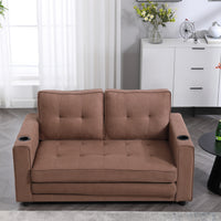 3 In 1 Upholstered Futon Sofa Convertible Floor Sofa Bed,Foldable Tufted Loveseat With Pull Out Sleeper Couch Bed,Folding Mattres Beautiful Seat Daybed W Side Pockets For Living Room, Brown Brown Foam Fabric 2 Seat