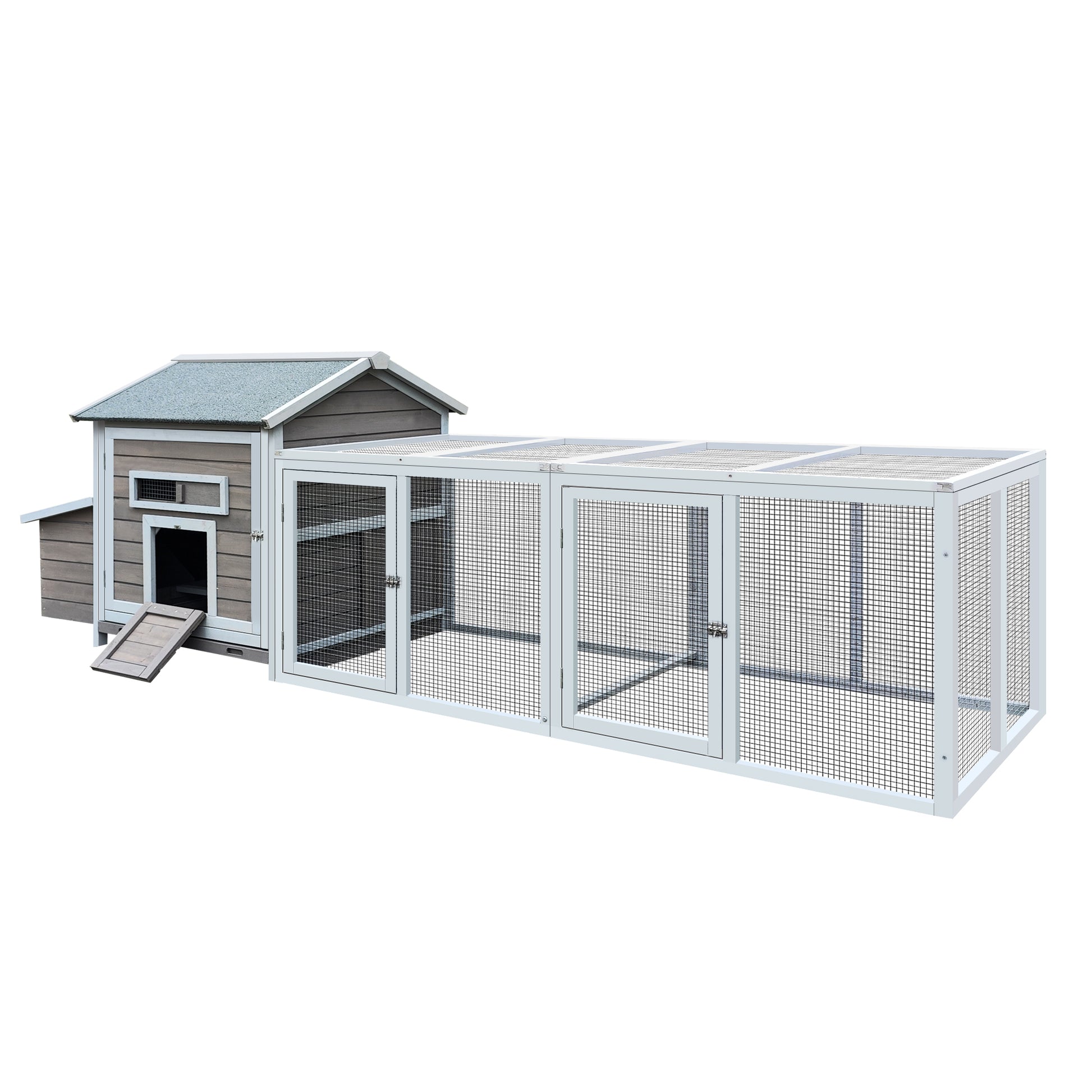 118 Wooden Chicken Coop Hen House Poultry Cage With Free Range Doors, Nesting Box,Leakproof Pull On Tray Gray Wood