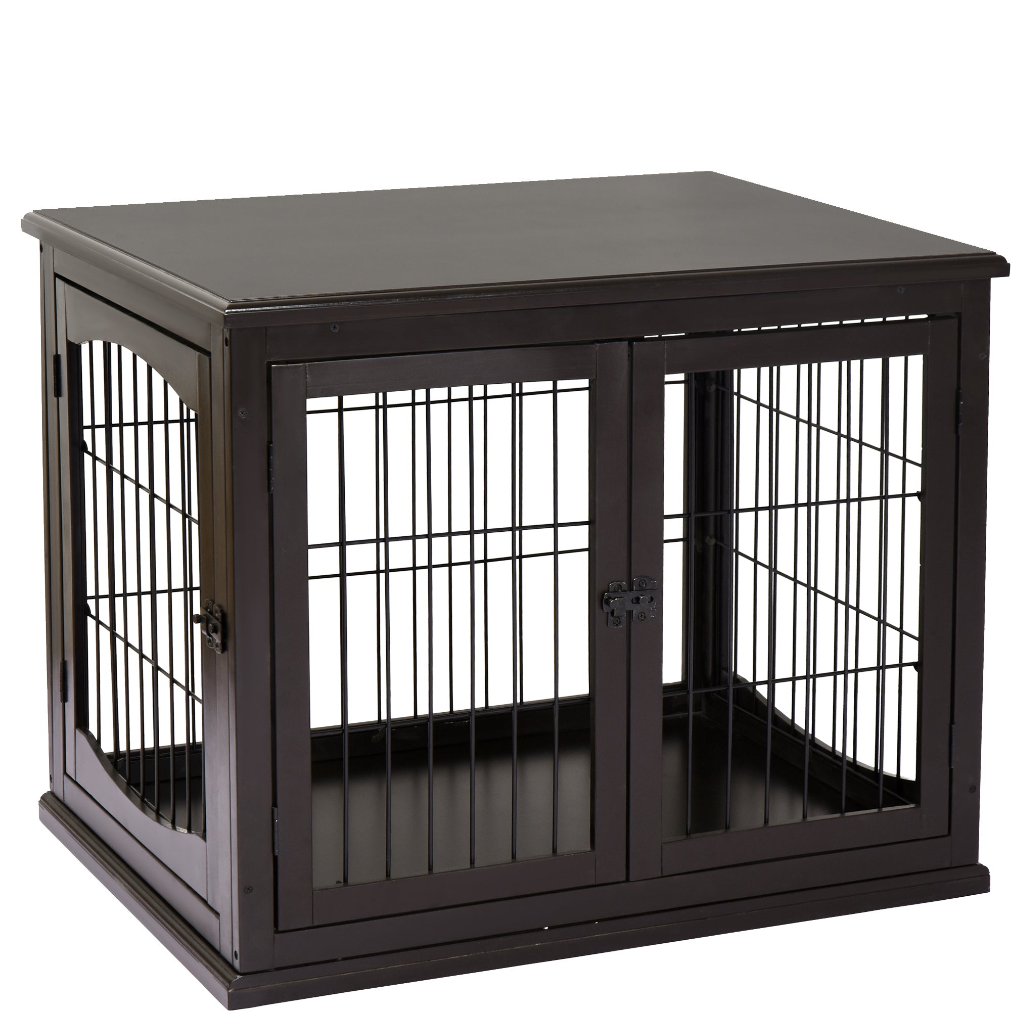 Pawhut Dog Crate Furniture, Small Dog Cage End Table With Two Opening Sides, Lockable Door, Puppy Kennel Indoor, Cute And Decorative, Coffee Dark Brown Mdf