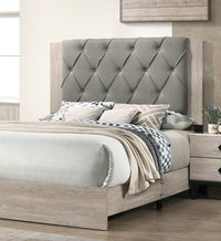 Contemporary 1Pc Cream Finish Queen Size Bed Bedroom Furniture Gray Tufted Design Headboard Rubberwood 1Pc Bedframe Box Spring Required Queen Cream Grey Wood Bedroom