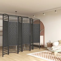Homcom 6 Panel Room Divider, Folding Privacy Screen, 5.6' Room Separator, Wave Fiber Freestanding Partition Wall Divider, Black Black Wood