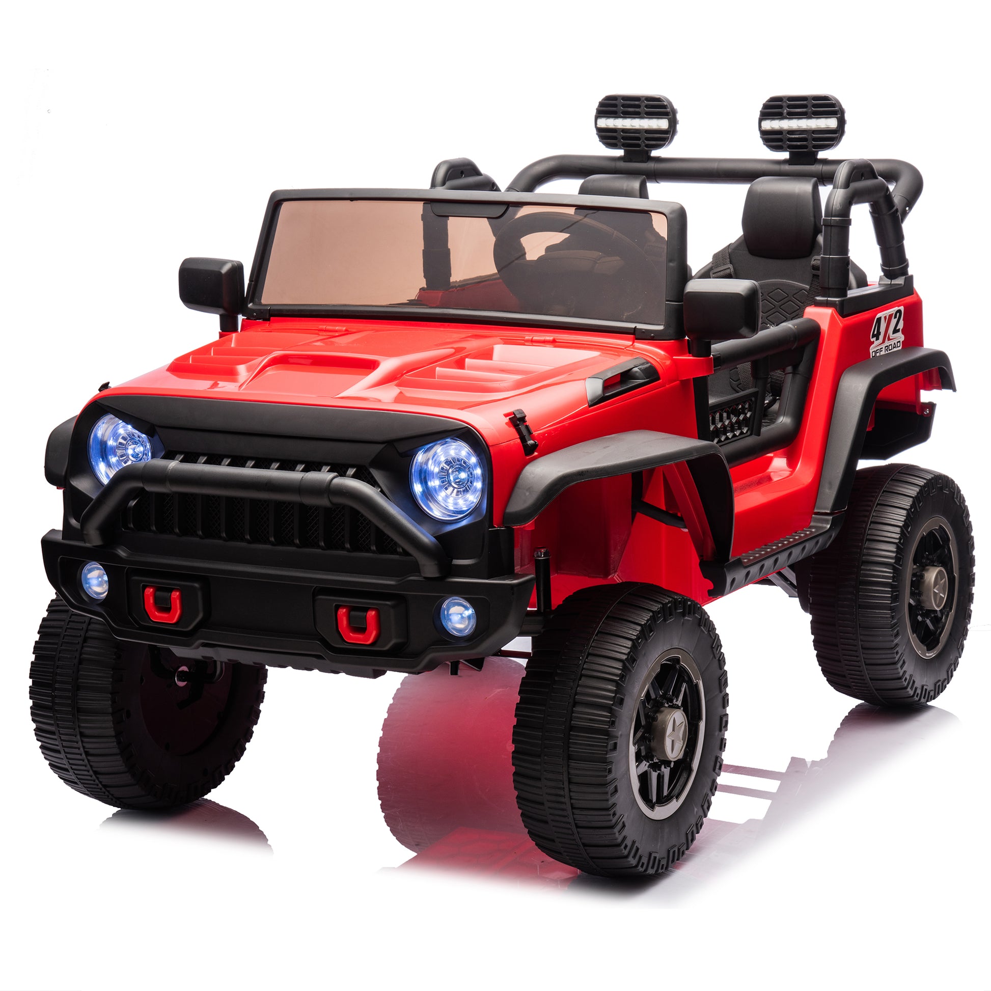 24V Two Seater Kids Ride On Truck Car W Parents Control,200W*2,Seat Width 20.28In,Four Wheel Suspension,Led Lights,Music,Mp3,Bluetooth,Two Independent Seat Belts,Suitable For Off Road For Kids Aged