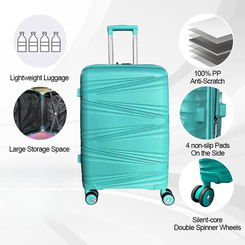 Hard Shell Luggage, 3 Piece Set, With Tsa Lock, 20 Inches 24 Inches 28 Inches Teal Blue Polypropylene