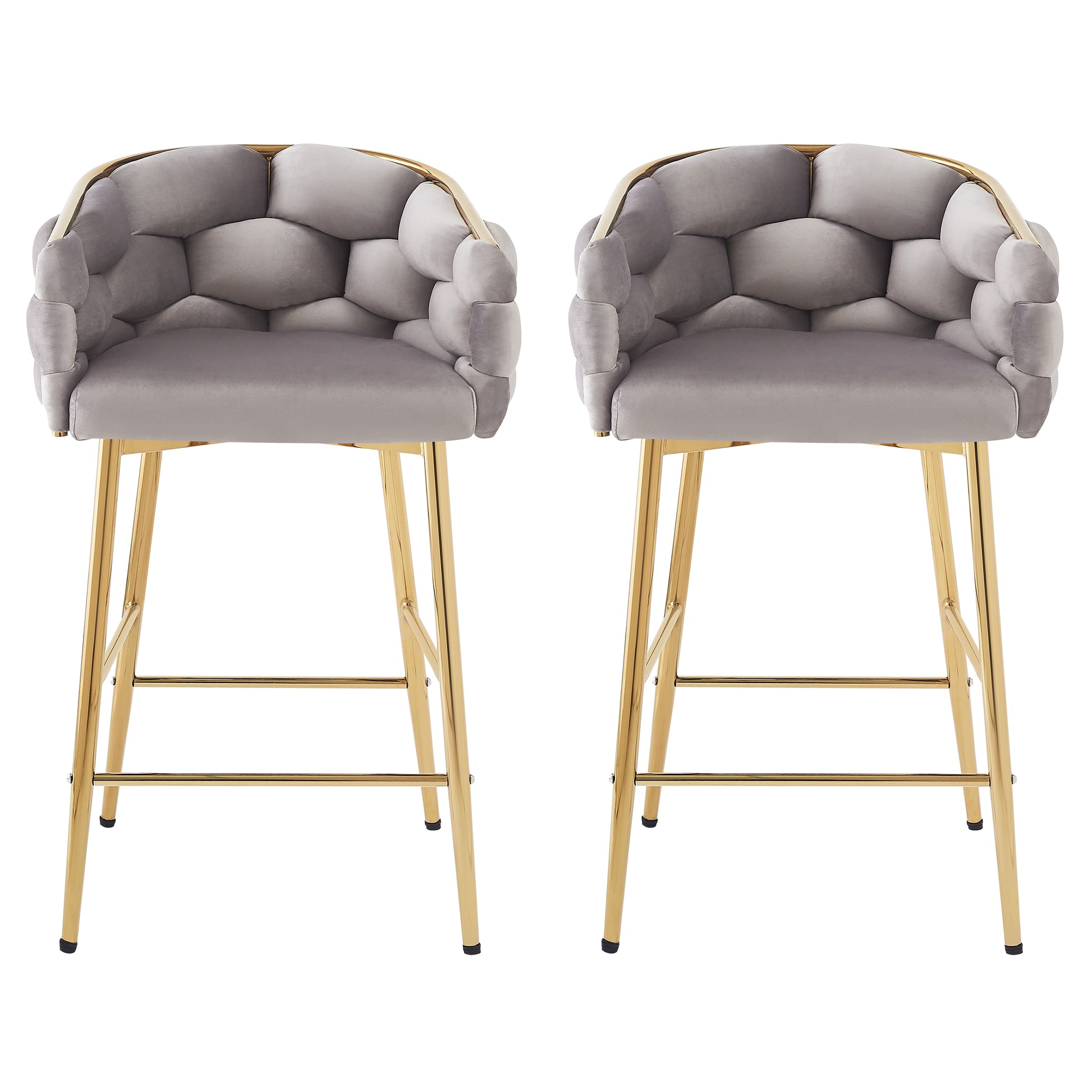 28'' Modern Counter Stools Set Of 2,Gray Counter Stools With Iron Frame,Soft Back And Cushion,Footrest,Suitable For Kitchen Bedroom Dining Room. Iron Grey Kitchen Sponge Modern Set Of 2 Fiber Foam