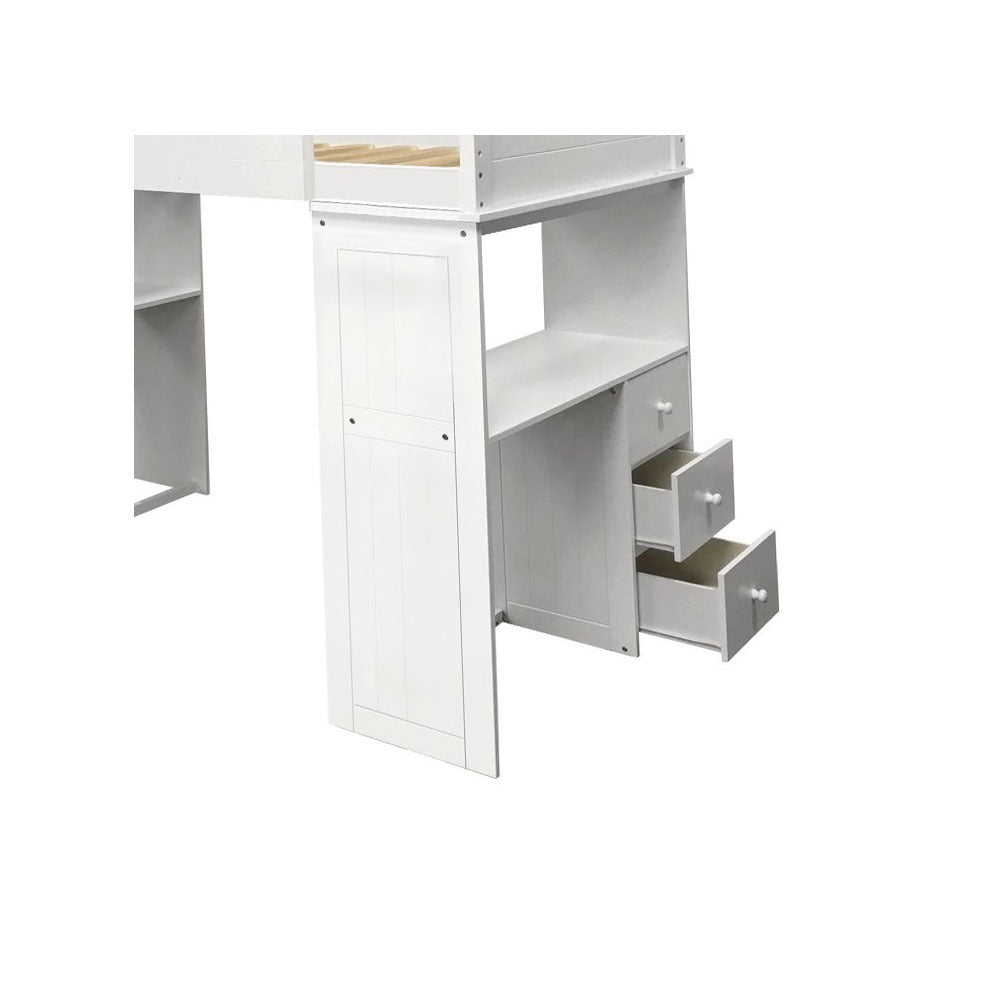 White Twin Loft Bed With Desk And Chest White Bedroom Particle Board Mdf