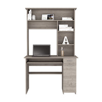 Compu Hutch Desk, Keyboard Tray, Door Panel For Cpu, Multiple Shelves, One Drawer, Light Gray Light Gray Solid Wood Mdf Engineered Wood