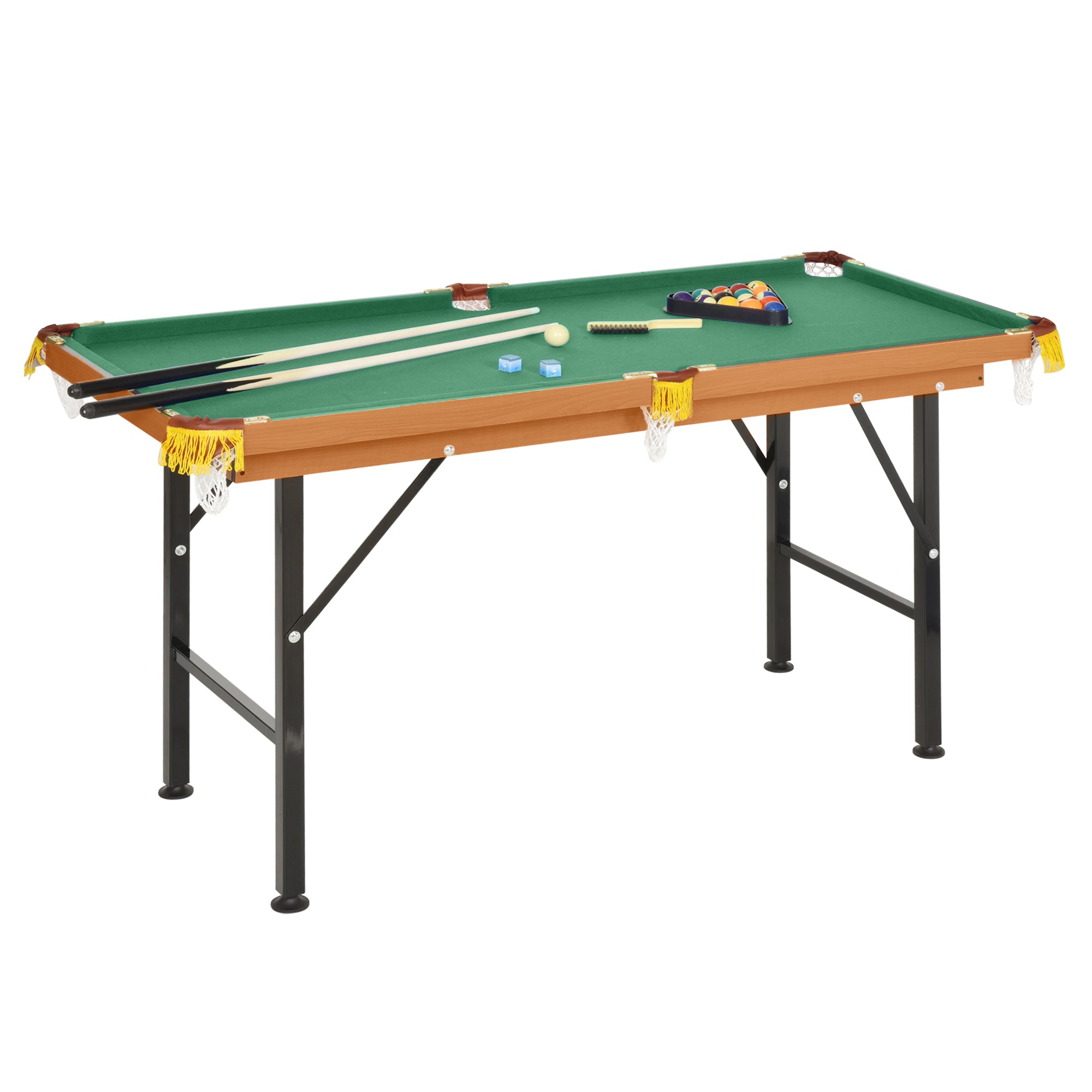 Soozier 55" Portable Folding Billiards Table Game Pool Table For Whole Family Number Use With Cues, Ball, Rack, Chalk, Green Green Mdf Steel