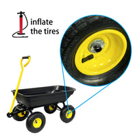 Garden Dump Cart With Steel Frame Outdoor Wagon With 10 Inch Pneumatic Tires, 55L Capacity, Black Black Iron Plastic