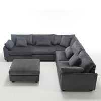 Arrival Oversized Modular Sectional Sofa Couches Set,Corduroy Upholstered Deep Seat Comfy Sofa For Living Room,Dark Gray Dark Gray Fabric 6 Seat