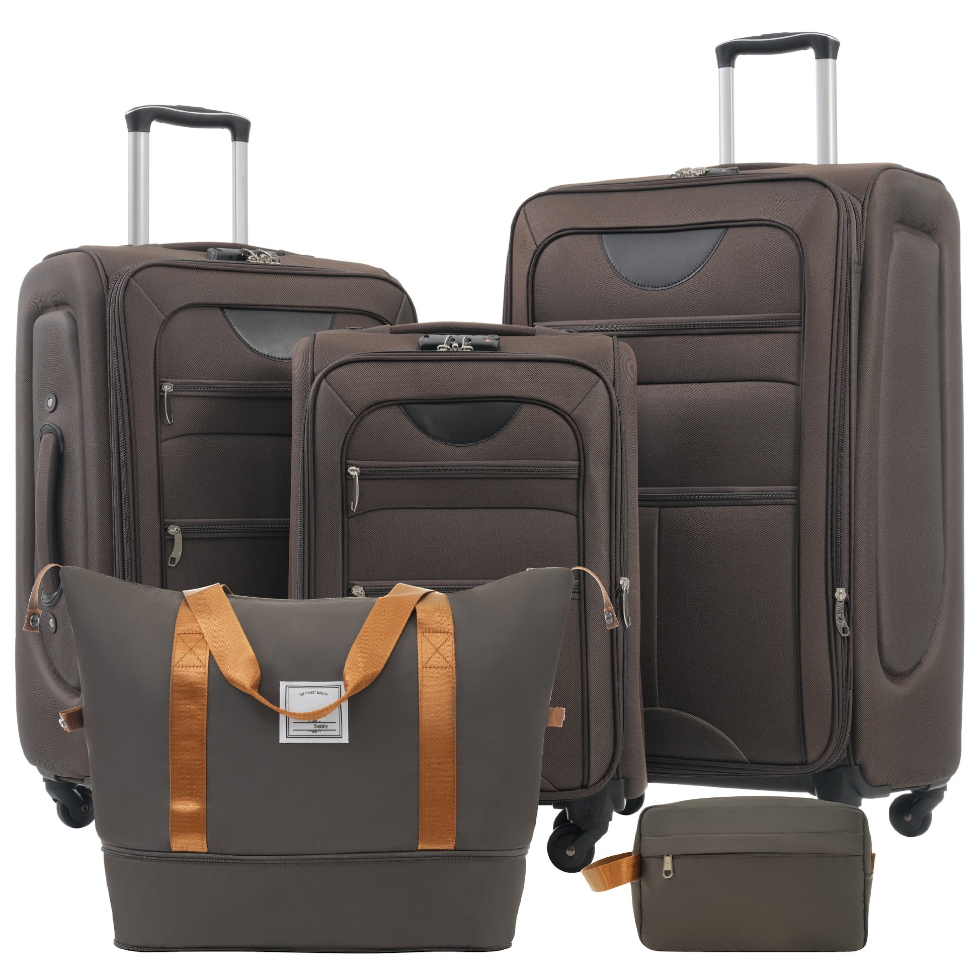 Softside Luggage Expandable 3 Piece Set Suitcase With Duffel Bag Upright Spinner Softshell Lightweight Luggage Travel Set Brown Polyester