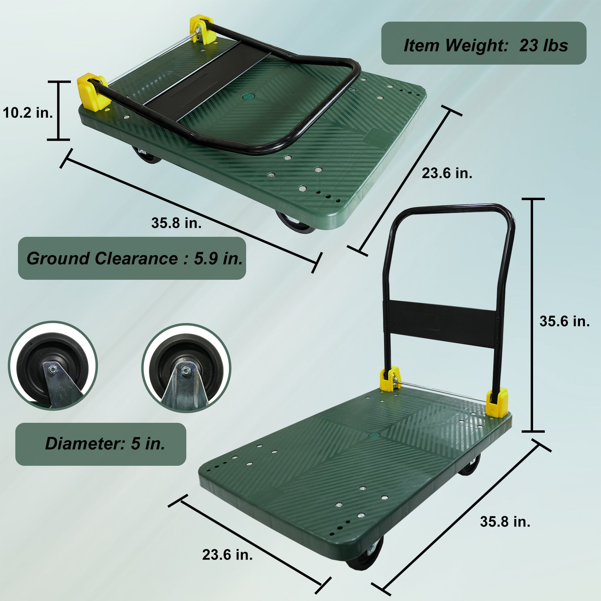 Foldable Platform Push Hand Truck Cart, 880 Lbs. Weight Capacity Green Metal