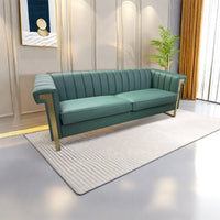 Fx P81Pu Gr Sofa Modern Green Pu Sofa With Gold Accents Sleek Channel Tufted Upholstery, 3 Seat Couch For Living Room And Office Decor Temu Suitable Retro Green Pu 2 Seat