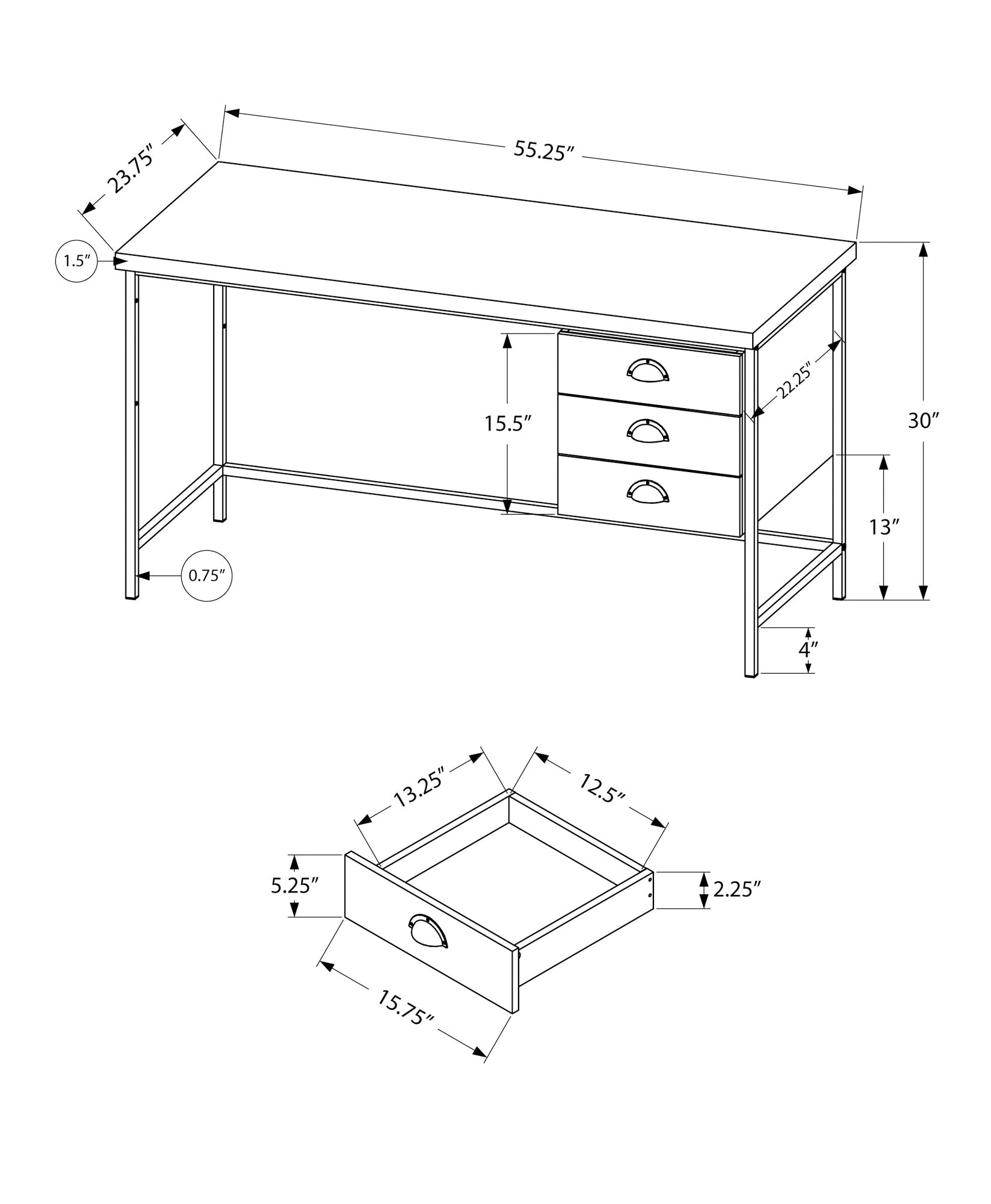 Computer Desk, Home Office, Laptop, Storage Drawers, 55"L, Work, Brown Laminate, Black Metal, Contemporary, Modern Brown Particle Board