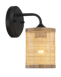 Reef Single Lights Wall Sconce With Natural Rattan Shade Rustic Wicker Wall Light Black,Rattan Metal,Rattan