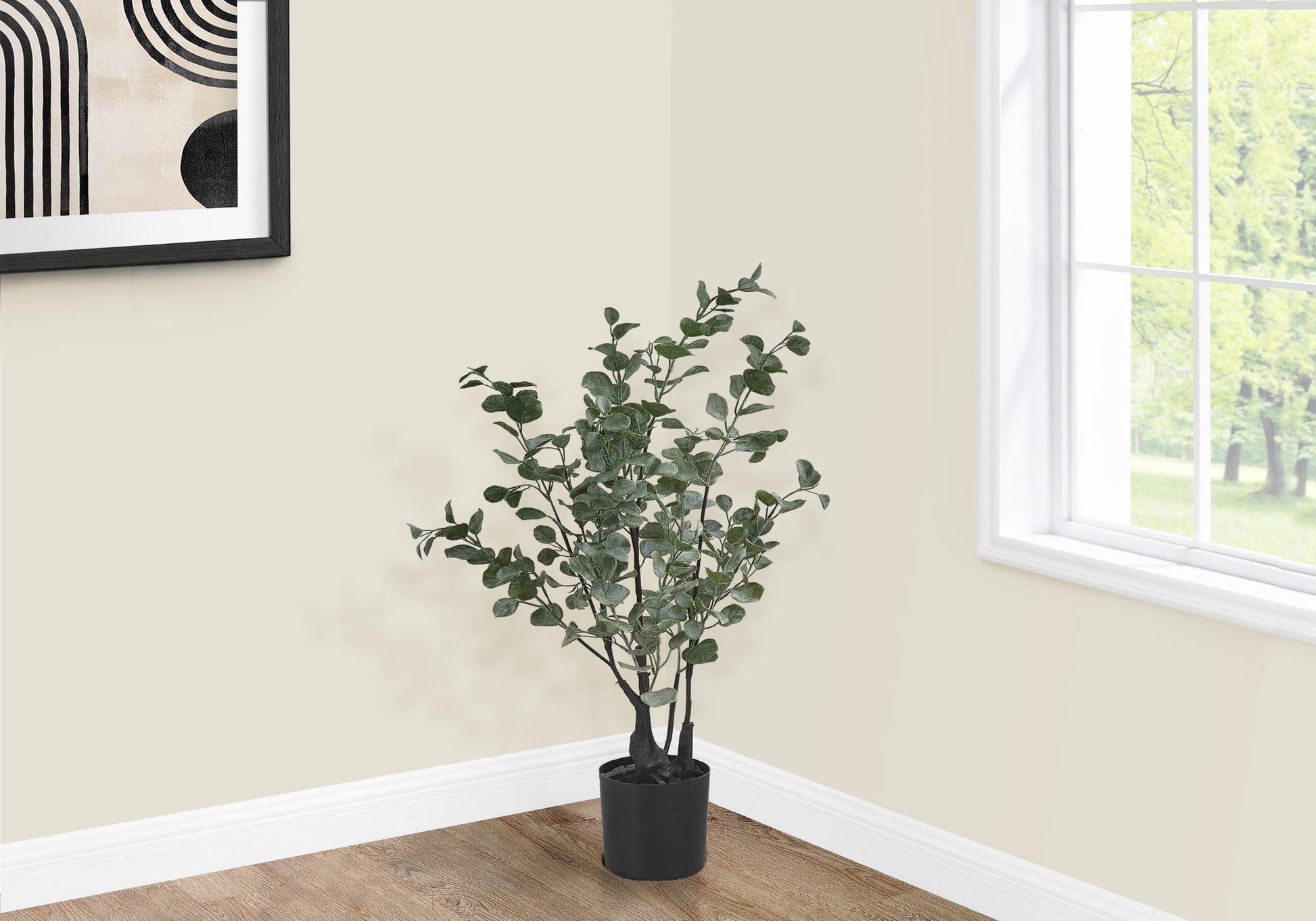 Artificial Plant, 35" Tall, Eucalyptus Tree, Indoor, Faux, Fake, Floor, Greenery, Potted, Decorative, Green Leaves, Black Pot Green Foam Plastic