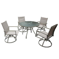 5 Piece Bistro Patio Table And Chairs Set With Tan Pvc Sling Swivel Rocker Chairs And Round Cast Top Outdoor Table, Premium Weather Resistant Outdoor Dining Set For Backyard & Deck No Brown Seats 4 Rust Resistant Frame Garden & Outdoor Classic Complete