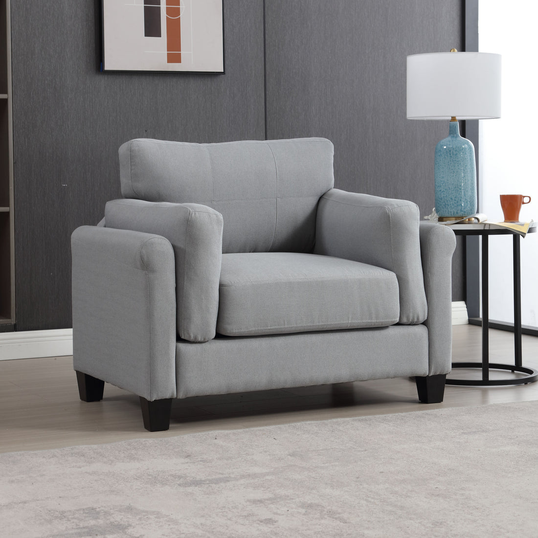 Oversized Armchair Modern Accent Chair & Single Sofa Lounge, 46.75'' Wide, Comfortable Seating,Comfy Accent Chair Deep Seat For Living Room & Bedroom, Gray Gray Fabric