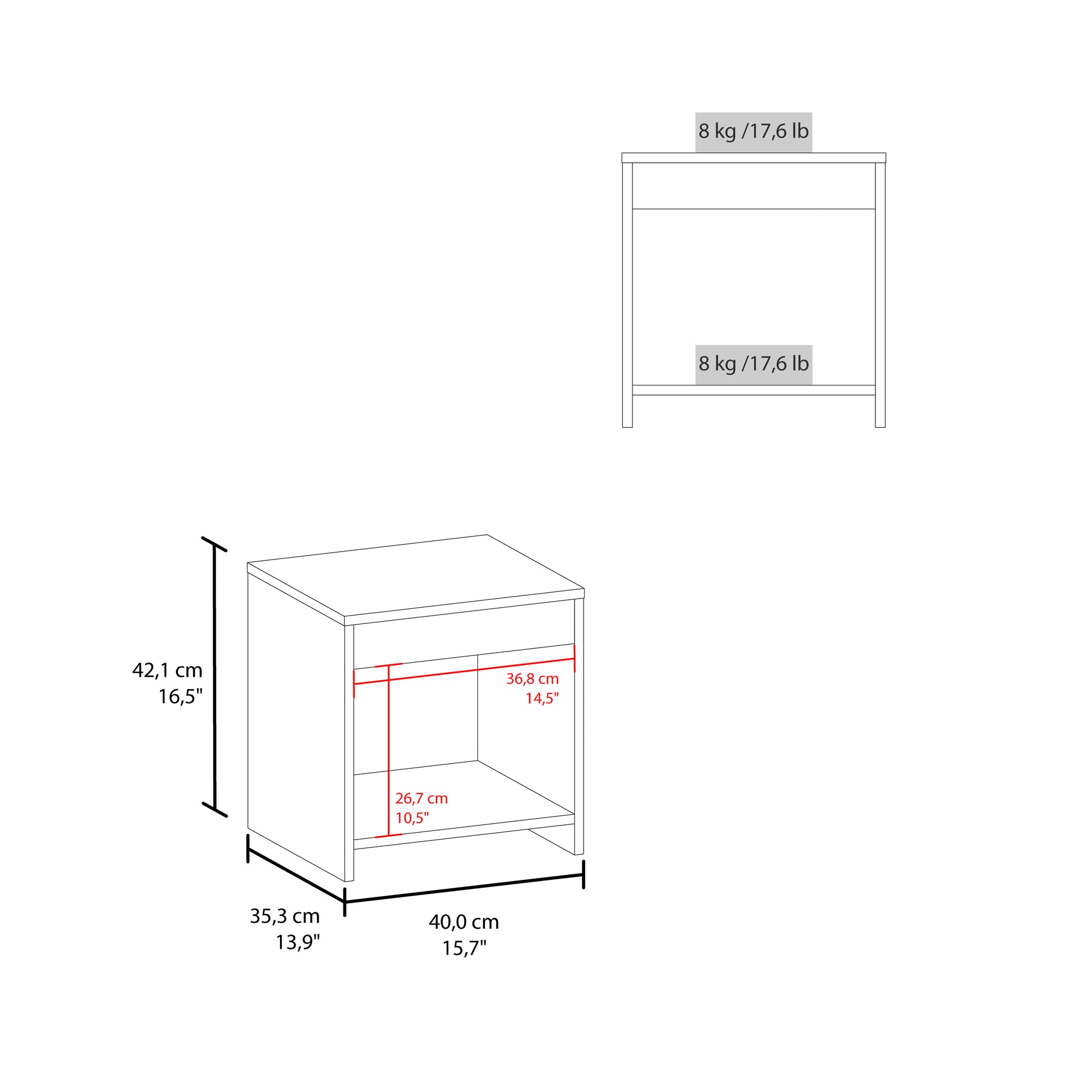 Chroma 16.5" Tall Minimalistic Nightstand With Open Shelf White Modern Particle Board