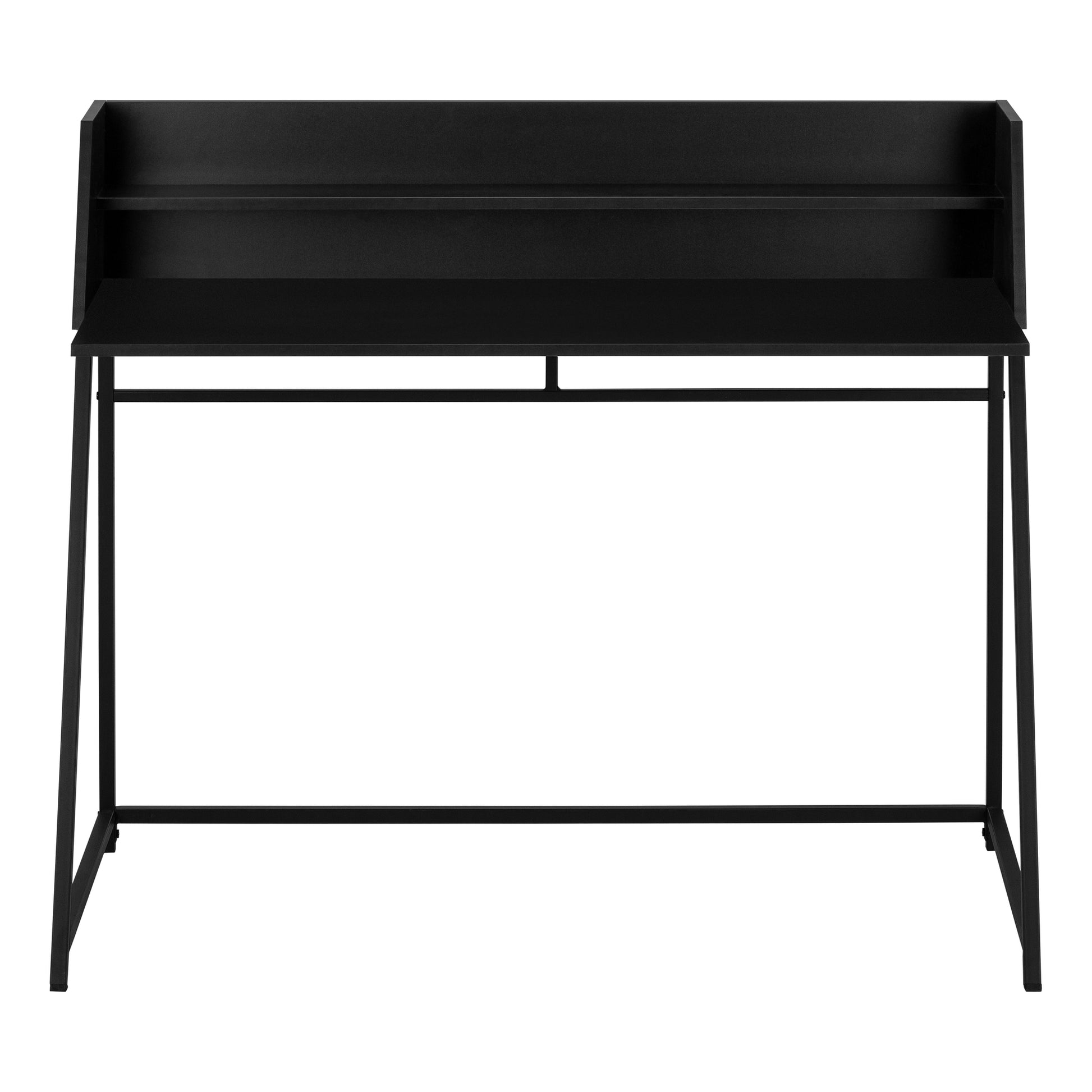 Computer Desk, Home Office, Laptop, Storage Shelves, 48"L, Work, Black Laminate, Black Metal, Contemporary, Modern Black Particle Board