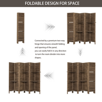 Room Divider 6 Panel, Wood Folding Room Divider Screen, Room Divider With Shelves And Easy Move Partition, Freestanding Room Screen Divider With Display Shelves Dark Brown Dark Brown Classic Wood