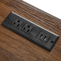 K&K 53.7" Farmhouse Kitchen Island With Power Outlet, 2 Sliding Barn Door Kitchen Storage Island With Drop Leaf, Spice Rack Rolling Kitchen Cart On Wheels, For Home, Kitchen And Dining Room, Black