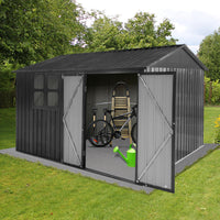 Metal Garden Sheds 10Ftx8Ft Outdoor Dark Grey With Window Dark Gray Metal