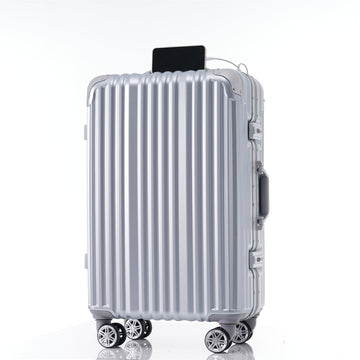 1Pc 24In Aluminum Frame Luggage With Usb Port, Vacation Carry On Suitcase With Spinner Wheels And Tsa Lock, Travel Trolley Case For Short Business Trips, Beach Holidays, Gray Silver Silver Abs Pc