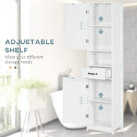 Kleankin Slim Bathroom Storage Cabinet, Tall Bathroom Cabinet, Linen Tower With Open Shelf, Drawer, Recessed Doors, And Adjustable Shelves, White White Mdf