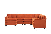 Modern U Shaped 6 Seat Sectional Sofa Couch With One Ottoman And Three Toss Pillows ,Modular Sofa For Living Room,Corduroy Sofa Orange Corduroy 7 Seat