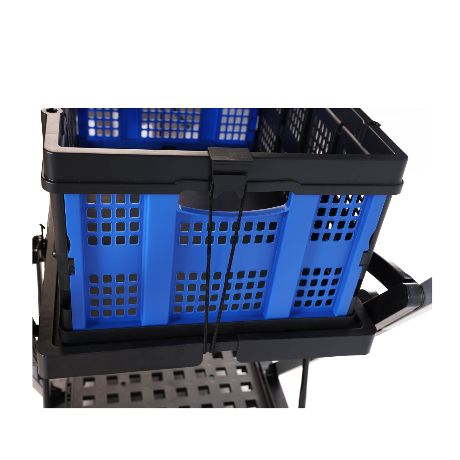 Folding Service Cart With Wheels Double Decker, Shopping, Library, Office Warehouse Moving Carts Black Blue Plastic