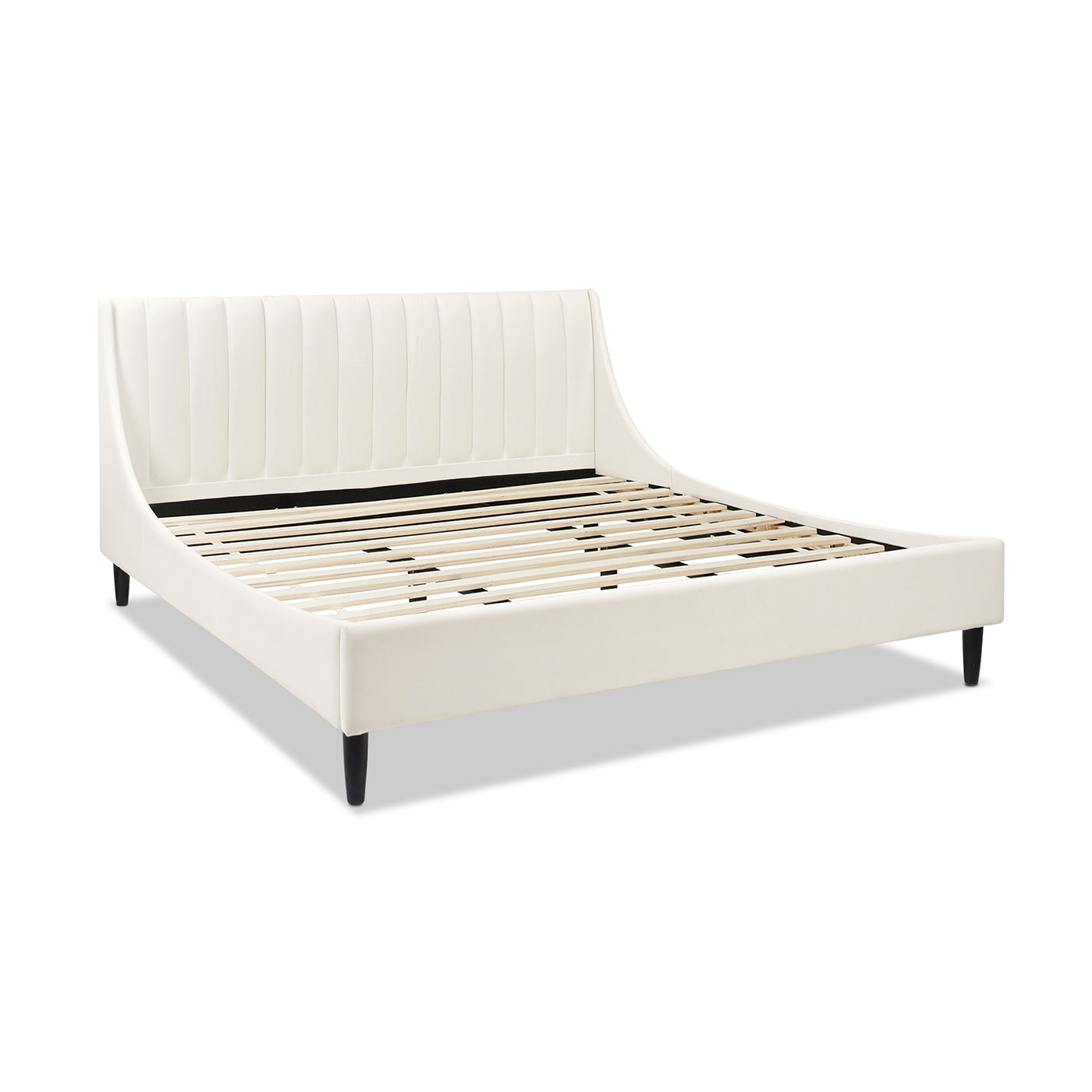 Aspen Vertical Tufted Headboard Platform Bed Set, King, Cloud White Performance Velvet Box Spring Not Required King White Wood Foam Velvet Velvet