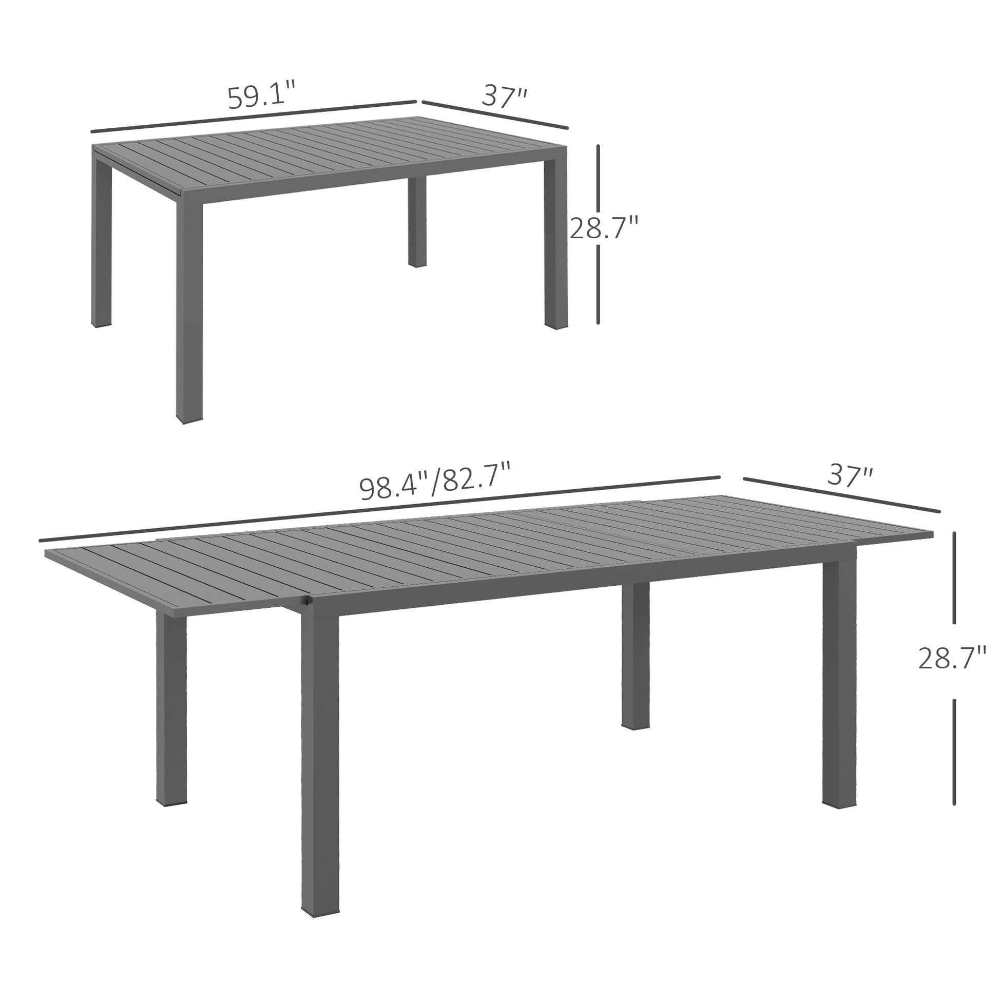 Outsunny Expandable Patio Table, Rectangle Patio Table, Outdoor Dining Table For 6 8 People With Aluminum Frame & Slatted Tabletop For Garden, Lawn, Balcony, Terrace, Charcoal Gray Gray Aluminum