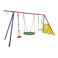 Xns093 Rinbow Colour Interesting Three Swingset With Textilene Swing And Tree Swing Disc Metal Plastic Safe Swing Seat 550Lbs For Outdoor Playground For Age 3 Blue Green Steel