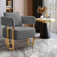 Ts Modern Decorative Chair, Living Room Side Chair With Gold Metal Legs, No Wheels, Suitable For Dressing Area, Reception Room, Office,Teddy Fleece Upholstered Metal Foot Sofa 1Pc Grey Grey Teddy