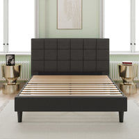 Upholstered Platform Bed Square Stitch King Grey Wood Upholstered