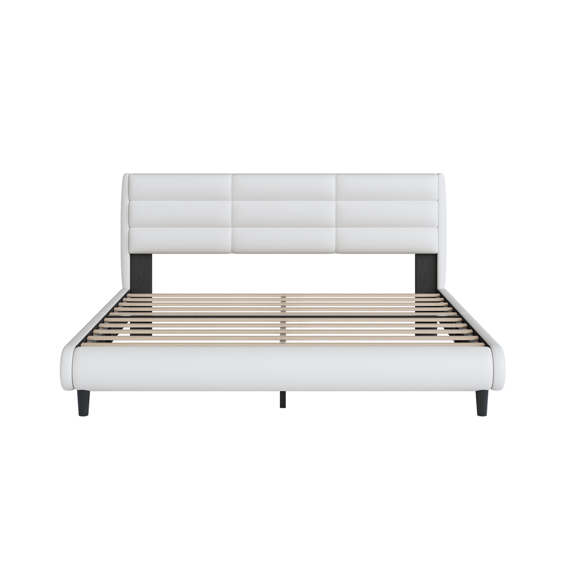 King Size Upholstered Platform Bed With Led Light Strips,White King White Upholstered