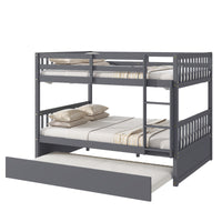 Full Over Full Rubber Wood Bunk Bed With Trundle, Ladder And Guardrails, Convertible To 2 Full Size Beds, With Twin Size Trundle ,Dark Grey Full Dark Grey Bedroom American Design Bed Frame Rubber