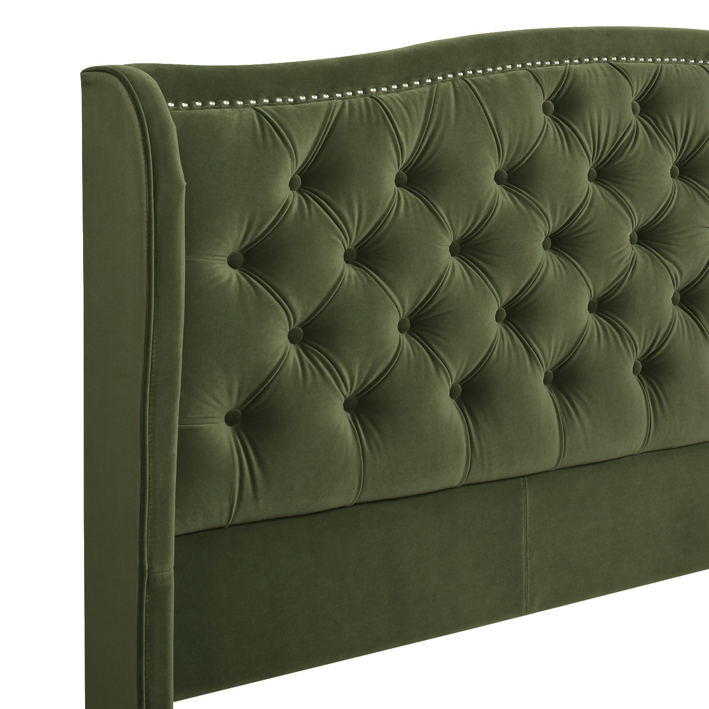 Marcella Upholstered Shelter Headboard Bed Set, King, Olive Green Performance Velvet Box Spring Required King Olive Green Wood Foam Velvet Velvet