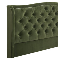 Marcella Upholstered Shelter Headboard Bed Set, King, Olive Green Performance Velvet Box Spring Required King Olive Green Wood Foam Velvet Velvet