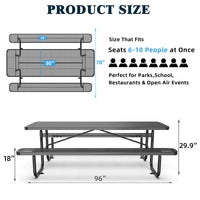 96" Expanded Metal Rectangular Picnic Table, Black Black Steel Steel