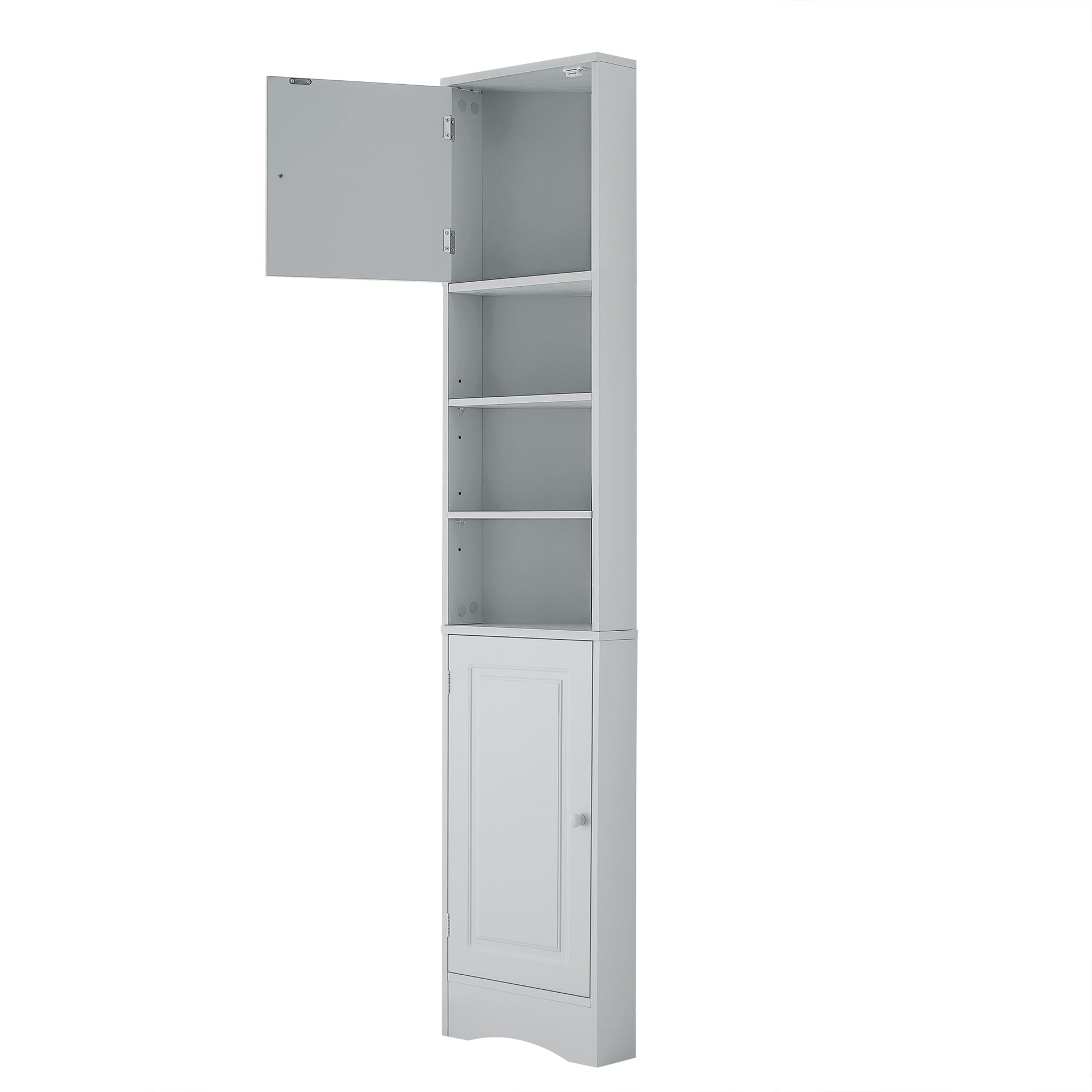 Multi Functional Corner Cabinet Tall Bathroom Storage Cabinet With Two Doors And Adjustable Shelves, Open Shelf, Grey Grey Mdf