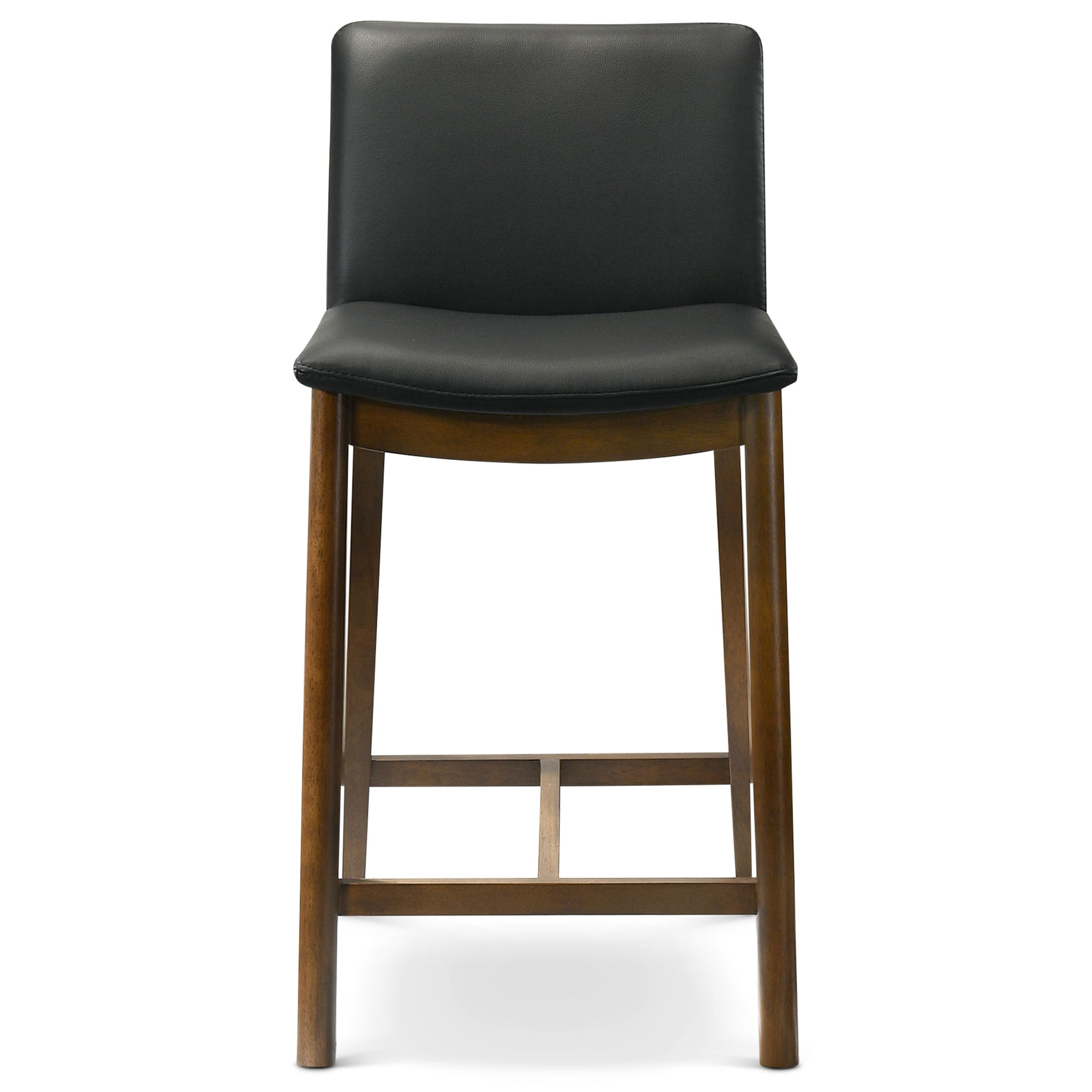 Shannon Counter Chair In Black Vegan Leather Solid Black,Brown Brown Dining Room Foam Wipe Clean Mid Century Modern Bar Stools Solid Back 1 Foam Pu Leather,Solid Wood