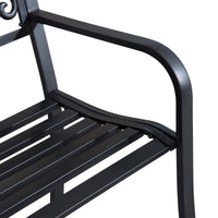 Outsunny 50" Outdoor Bench, Metal Garden Bench With Floral Pattern Backrest, Porch Bench With Slatted Seat For Park, Yard, Lawn, Black Black Iron