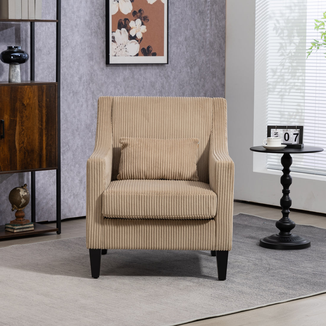 Coolmore Modern Accent Chair,Upholstered Armchair With Scooped Arms For Bedroom,Apartment,Studio,Office,Waiting Room Camel Corduroy Camel Primary Living Space Foam Corduroy