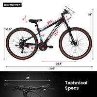 A27302 27 Inch Wheel Mountain Bike, 21 Speed Disc Brake Trigger Transmission, Aluminum Frame Unisex Mountain Bike Black,Blue Aluminium