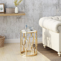 Drexel 16" Side Table White Gold Metal Stone