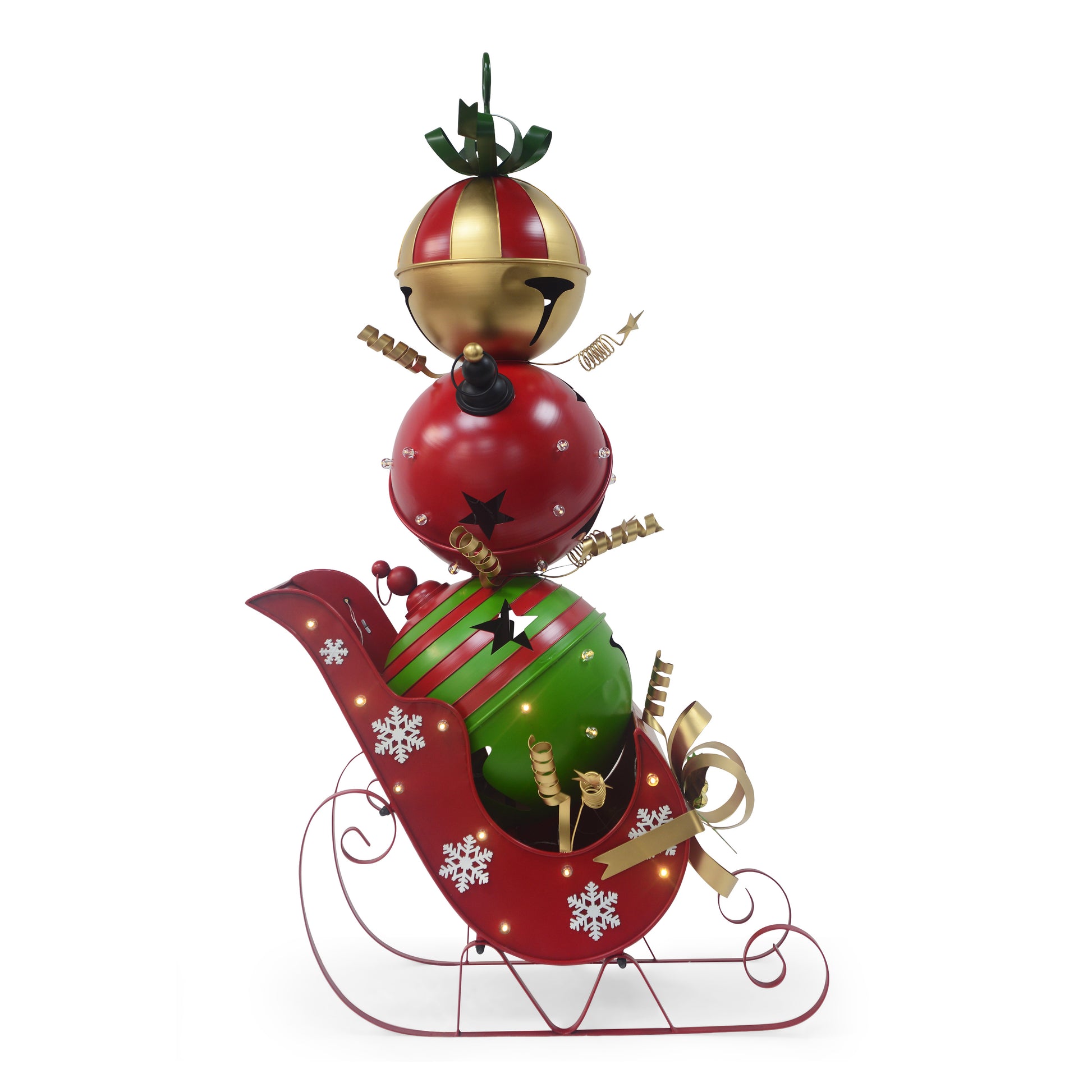 Iron Christmas Sleigh Decoration With Triple Stacked Bells Red Iron