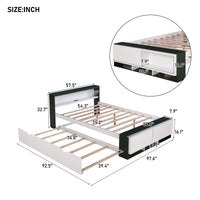 Full Size Platform Bed With Trundle,Storage Headboard And Footboard, Usb Charging Design,White Green Full White Green Solid Wood Mdf